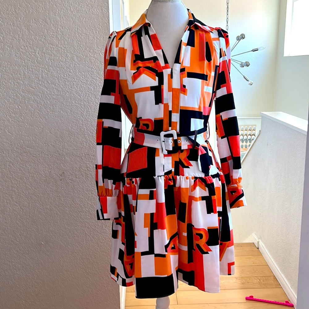 Karl Lagerfeld Satin Belted V neck Dress size 8